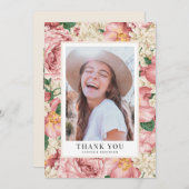 ヴィンテージ赤面とアイボリー花写真卒業 サンキューカード (正面/裏面)