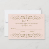 ヴィンテージ赤面とアンティーク金ゴールドフローリッシュ結婚ズ 出欠カード (正面)