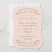 ヴィンテージ赤面とアンティーク金ゴールドフローリッシュ結婚ズ 招待状 (正面)