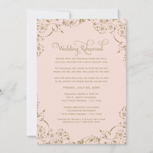 ヴィンテージ赤面とアンティーク金ゴールド結婚のリハーサル 招待状 (正面)