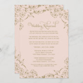 ヴィンテージ赤面とアンティーク金ゴールド結婚のリハーサル 招待状 (正面/裏面)