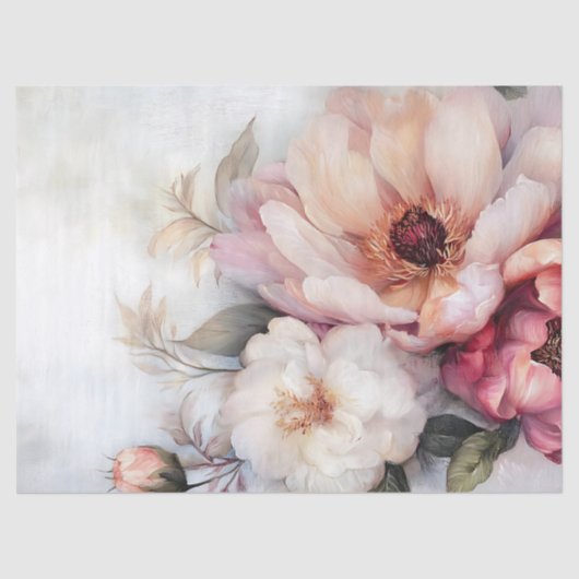 ヴィンテージ赤面とクリーム牡丹フローラデコページ 薄葉紙 (正面)