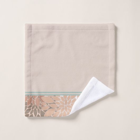 ヴィンテージ赤面とターコイズ水色フローラ バスタオルセット (ウォッシュタオル)