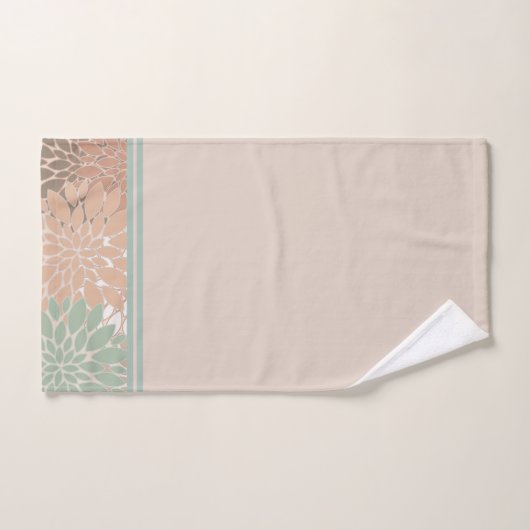 ヴィンテージ赤面とターコイズ水色フローラ バスタオルセット (ハンドタオル)