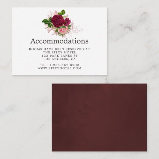 ヴィンテージ赤面とブルグンディ結婚の宿泊施設 エンクロージャーカード (正面/裏面)