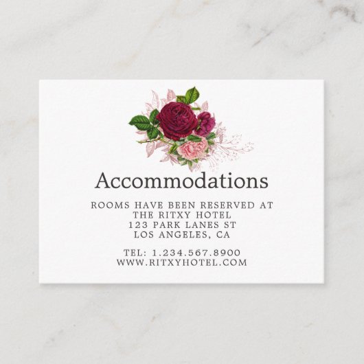 ヴィンテージ赤面とブルグンディ結婚の宿泊施設 エンクロージャーカード (正面)