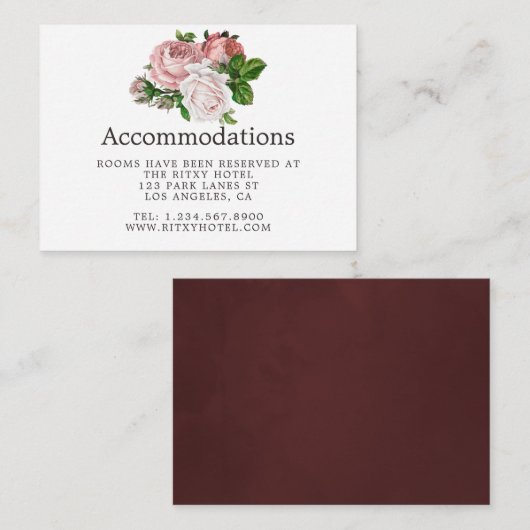 ヴィンテージ赤面とブルグンディ結婚の宿泊施設 エンクロージャーカード (正面/裏面)