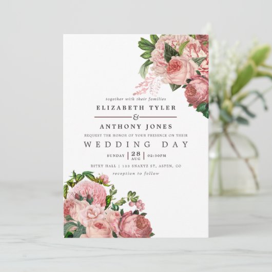 ヴィンテージ赤面とブルゴーニュ結婚ーフローラ 招待状 (スタンド正面)