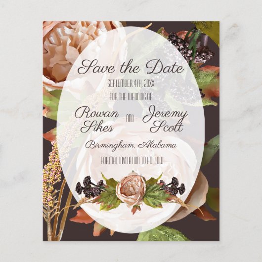 ヴィンテージ赤面とプラムフローラ予算の保存日付F チラシ (正面)