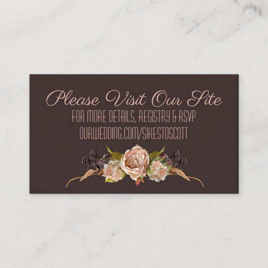 ヴィンテージ赤面とプラムフローラ結婚のサイトの囲い エンクロージャーカード (正面)