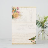 ヴィンテージ赤面と金ゴールドバラと鳴鳥星 便箋 (スタンド正面)