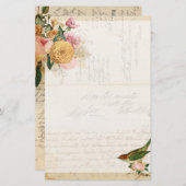 ヴィンテージ赤面と金ゴールドバラと鳴鳥星 便箋 (正面/裏面)