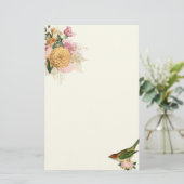 ヴィンテージ赤面と金ゴールドバラと鳴鳥 便箋 (スタンド正面)