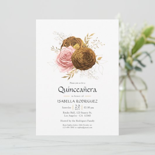 ヴィンテージ赤面と金ゴールドフローラキンセアニラ 招待状 (スタンド正面)