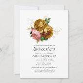 ヴィンテージ赤面と金ゴールドフローラスペインのキンセニェラ 招待状 (正面)