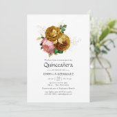 ヴィンテージ赤面と金ゴールドフローラスペインのキンセニェラ 招待状 (スタンド正面)