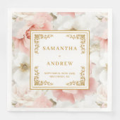 ヴィンテージ赤面アイボリー結婚フローラ紙ナプキン (正面)