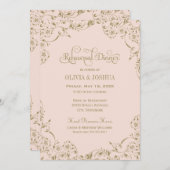 ヴィンテージ赤面アンティークフローリハーサルディナー 招待状 (正面/裏面)