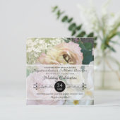 ヴィンテージ赤面イエローピーニーアジサイバラフローラ 招待状 (スタンド正面)