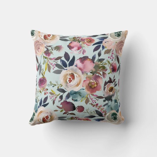 ヴィンテージ赤面クリームグリーンカスタムフローラ水彩 クッション (裏面)