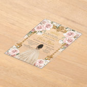 ヴィンテージ赤面シャンパンフローラドレスキンセアニェラ アクリル招待状 (レイダウン)