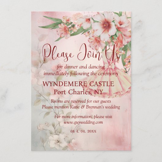 ヴィンテージ赤面ドレスQRコー結婚ド エンクロージャーカード (正面)