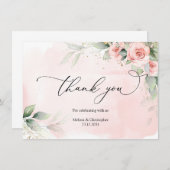 ヴィンテージ赤面バラと緑の葉金ゴールド楕円 サンキューカード (正面/裏面)