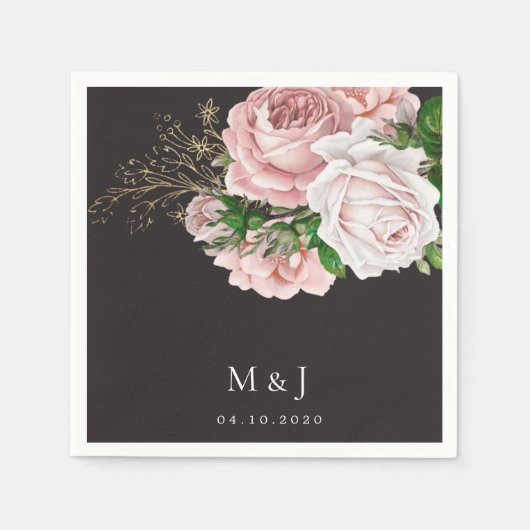 ヴィンテージ赤面バラエレガントな結婚式紙 スタンダードカクテルナプキン (正面)