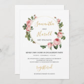 ヴィンテージ赤面バラフローラリースボホ婚約 招待状 (正面/裏面)