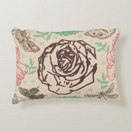 ヴィンテージ赤面バラ園 アクセントクッション (正面)