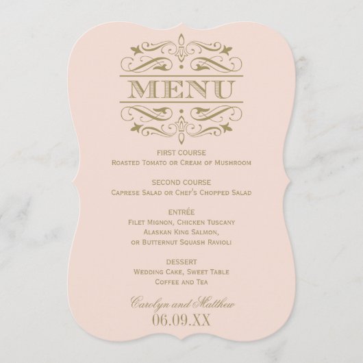 ヴィンテージ赤面ピンクとアンティーク結婚金ゴールド メニュー (正面)