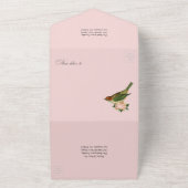 ヴィンテージ赤面ピンクと金ゴールドフローラクインセアニラ オールインワン招待状 (外側)