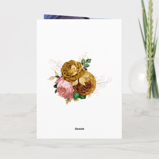 ヴィンテージ赤面ピンクと金ゴールドフローラクインセアニラ サンキューカード (裏面)