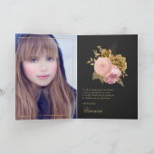 ヴィンテージ赤面ピンクと金ゴールドフローラクインセアニラ サンキューカード (内部)