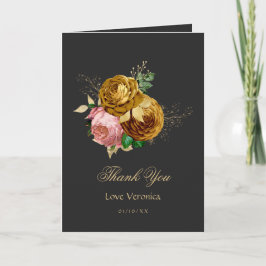 ヴィンテージ赤面ピンクと金ゴールドフローラクインセアニラ サンキューカード