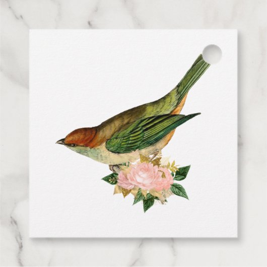 ヴィンテージ赤面ピンクと金ゴールドフローラクインセアニラ フェイバータグ (裏面)