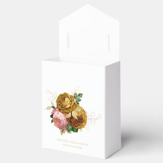 ヴィンテージ赤面ピンクと金ゴールドフローラクインセアニラ フェイバーボックス (オープン)