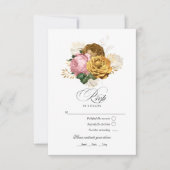 ヴィンテージ赤面ピンクと金ゴールドフローラクインセアニラ 出欠カード (正面)