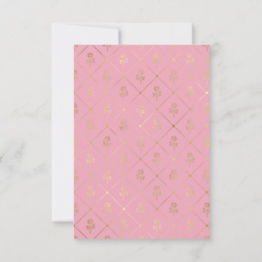 ヴィンテージ赤面ピンクと金ゴールドフローラクインセアニラ 出欠カード (裏面)