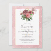 ヴィンテージ赤面ピンクと金ゴールドマスカレードキンセアニラ 招待状 (正面)