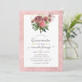 ヴィンテージ赤面ピンクと金ゴールドマスカレードキンセアニラ 招待状 (スタンド正面)