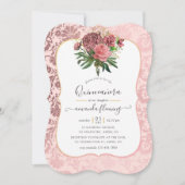 ヴィンテージ赤面ピンクと金ゴールドマスカレードキンセアニラ 招待状 (正面)