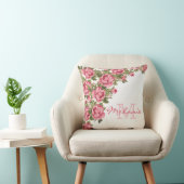 ヴィンテージ赤面ピンクのバラ牡丹の名前，モノグラム クッション (椅子)