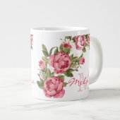 ヴィンテージ赤面ピンクのバラ牡丹の名前,モノグラム ジャンボコーヒーマグカップ (正面右)