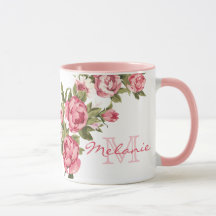 ヴィンテージ赤面ピンクのバラ牡丹の名前，モノグラム