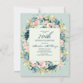 ヴィンテージ赤面ピンクアイボリーフローラミント70誕生日 招待状 (正面)