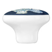 ヴィンテージ赤面ピンクイエローフラワースルネービーブルーウッド セラミックノブ (側面)