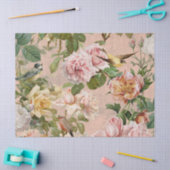 ヴィンテージ赤面ピンクイエローローズボタニカルバード 薄葉紙 (クラフト)