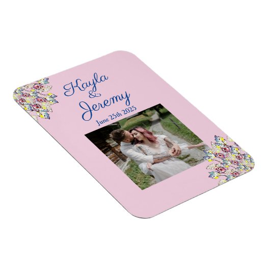 ヴィンテージ赤面ピンクカスタムローズ写真Save the Date マグネット (右側)