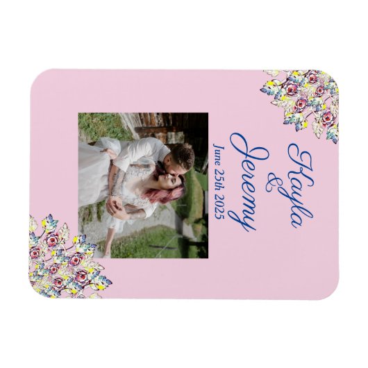 ヴィンテージ赤面ピンクカスタムローズ写真Save the Date マグネット (横)